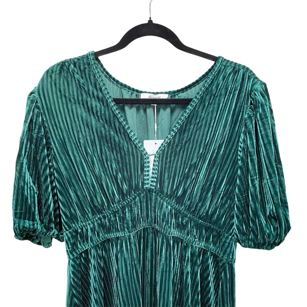 SISSYAKI Emerald Green Velvet Formal Maxi Dress V Neck Short Puff Sleeve XL - Picture 6 of 9